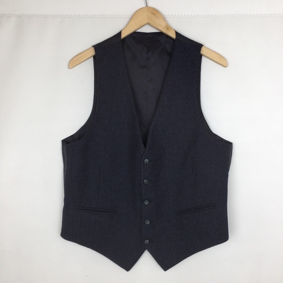 Yves St. Laurent Mens Navy Pin Strip Suit VestSize Medium